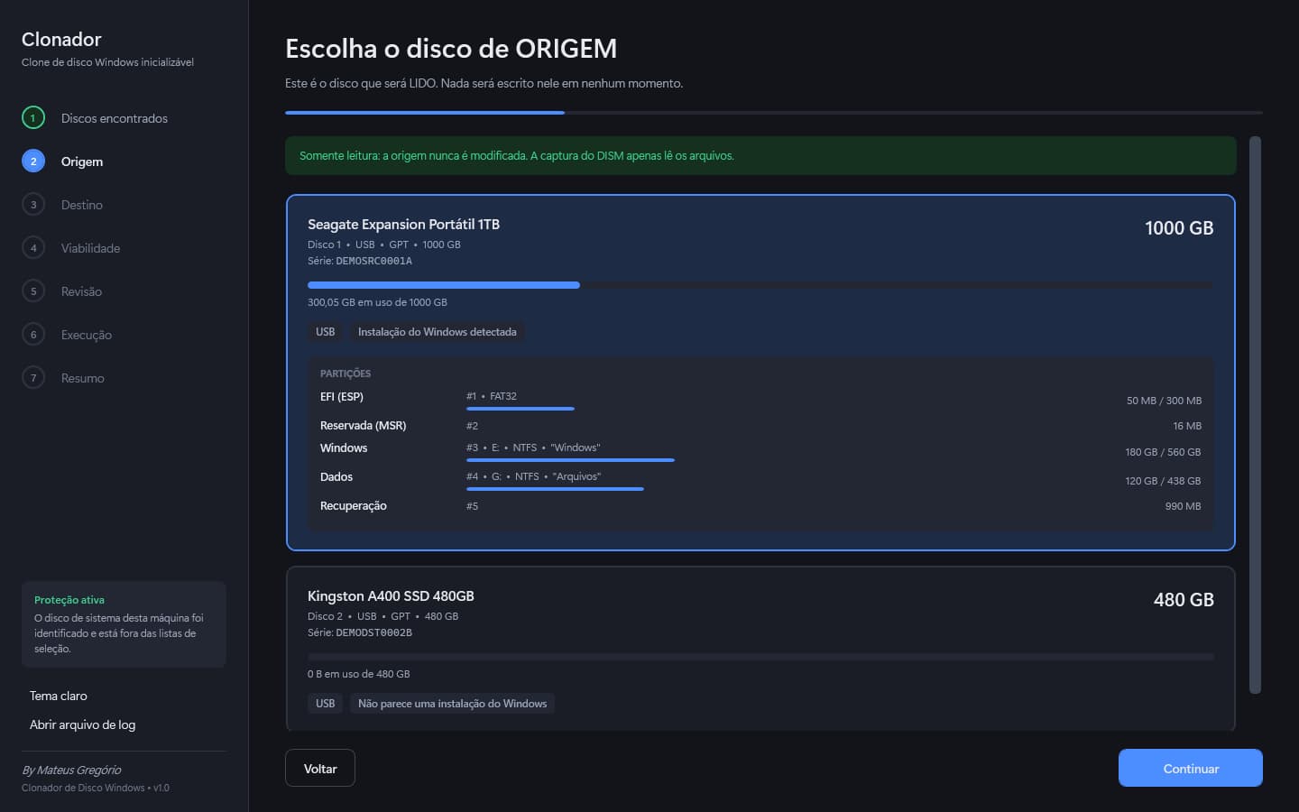 Seleção da origem